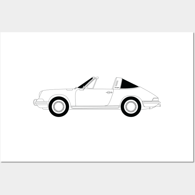 911 Targa Black Outline Wall Art by kindacoolbutnotreally